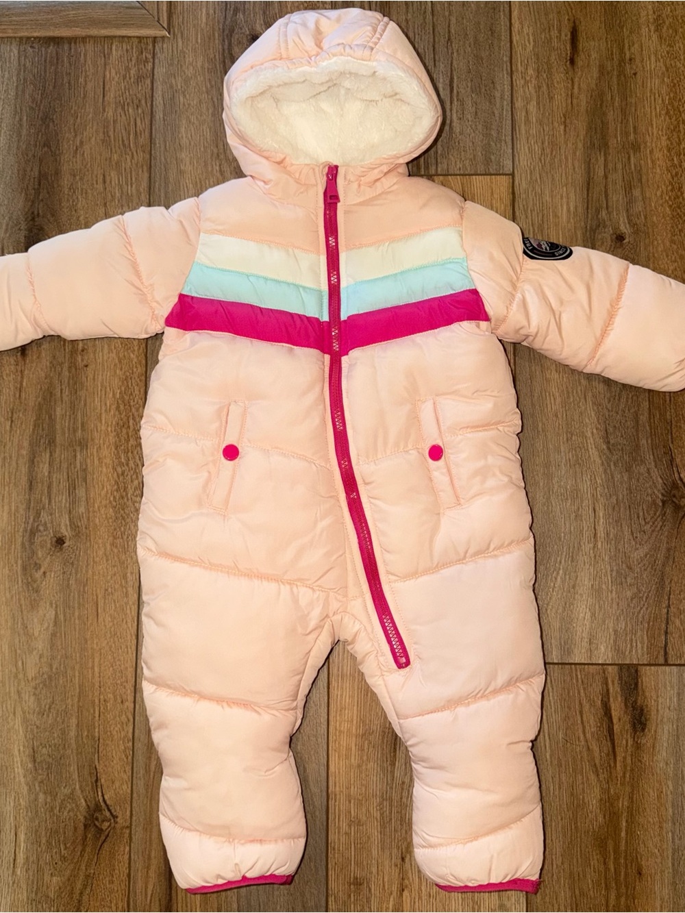 $70 Free Country Puffer Snowsuit Bunting 12 m pink Faux Fur